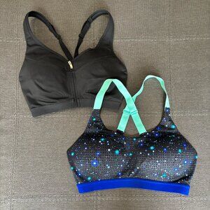 Victoria’s Secret VSX Sports Bra Bundle 32D | Galaxy Print & Black Zip Front